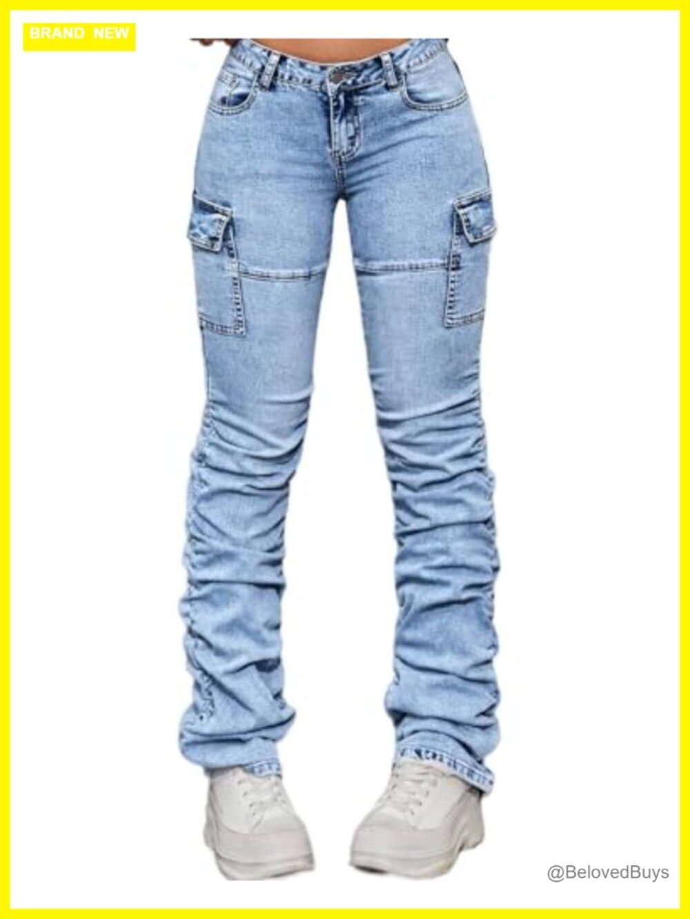 Women's Stretchy Denim Stacked Skinny Bootcut Jeans Trousers